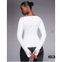 4505 active boat neck long sleeve top with thumbhole in white