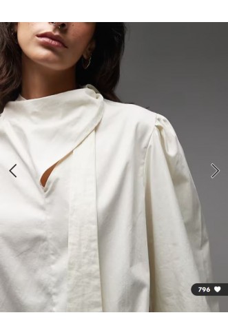 ASOS DESIGN poplin tie neck blouse in oyster