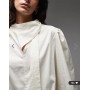 ASOS DESIGN poplin tie neck blouse in oyster