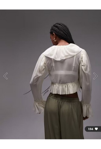 ASOS DESIGN chiffon ruffle tie front blouse in ecru