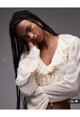 ASOS DESIGN chiffon ruffle tie front blouse in ecru