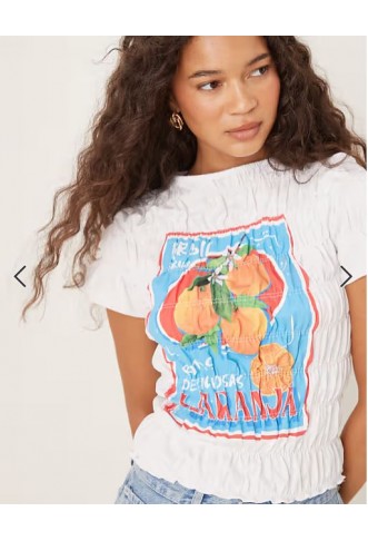 ASOS DESIGN shirred baby tee with brazil lemons in white
