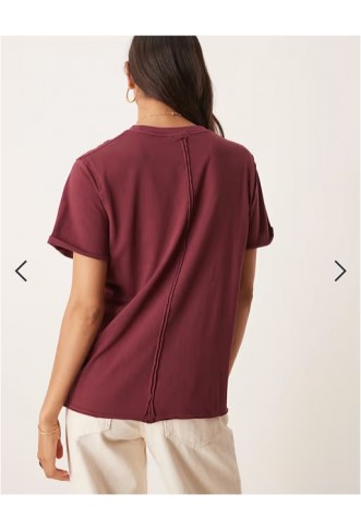 ASOS DESIGN slouchy raw edge regular fit t-shirt in washed cherry