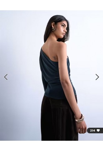 Topshop cupro ruched one sleeve top in grey