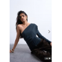 Topshop cupro ruched one sleeve top in grey