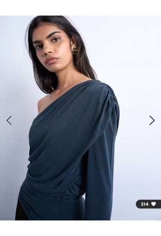 Topshop cupro ruched one sleeve top in grey