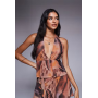 ASOS DESIGN co-ord mesh halterneck top with open back in brown abstract print