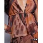 ASOS DESIGN co-ord mesh halterneck top with open back in brown abstract print