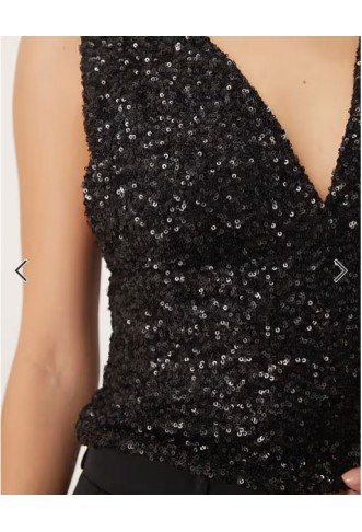 Gina Tricot front sequin top in black