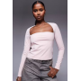 ASOS DESIGN shrug detail long sleeve top with curve bust in baby pink