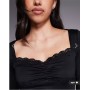 ASOS DESIGN slinky lace trim square neck ruched front long sleeve top in black