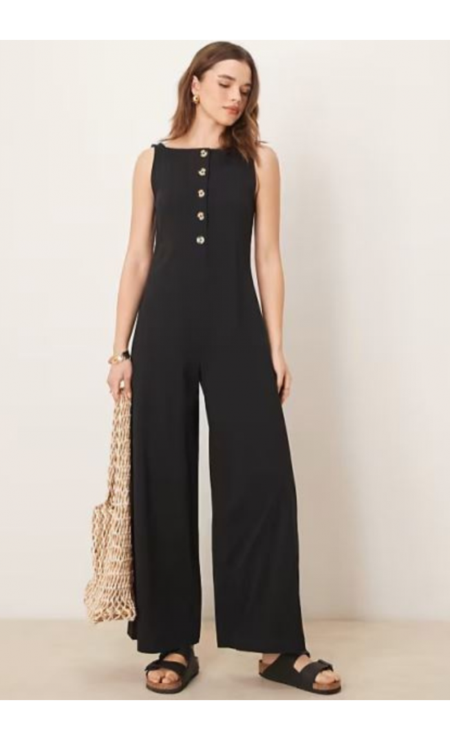 ASOS DESIGN button through jumpsuit in black