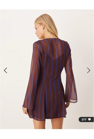 ASOS DESIGN wrap mini dress with ties in burgundy stripe