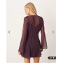 ASOS DESIGN wrap mini dress with ties in burgundy stripe