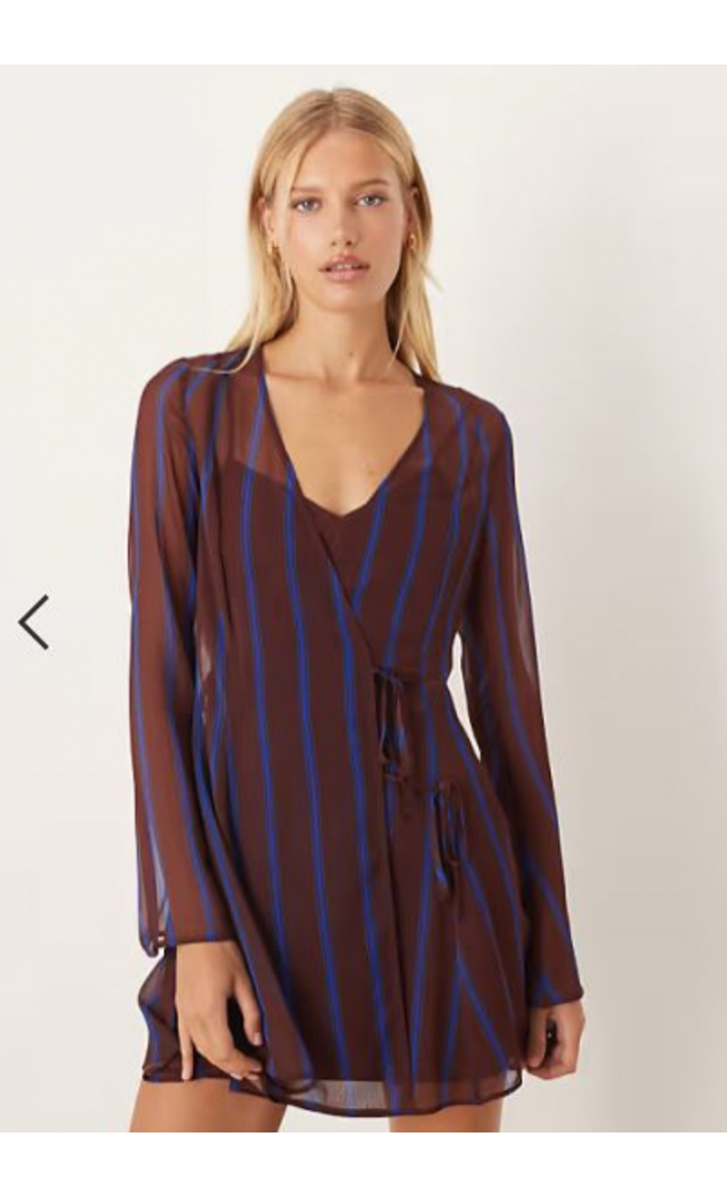 ASOS DESIGN wrap mini dress with ties in burgundy stripe
