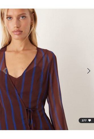 ASOS DESIGN wrap mini dress with ties in burgundy stripe