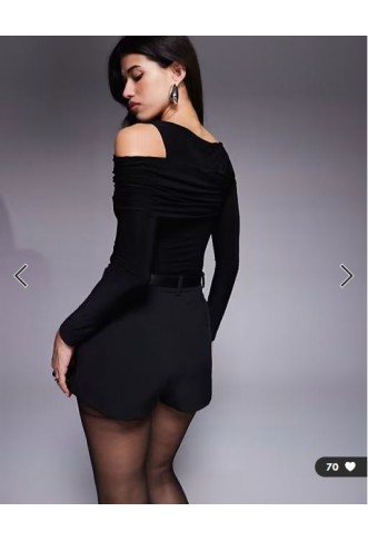 ASOS DESIGN cold shoulder drape slinky bodysuit in black
