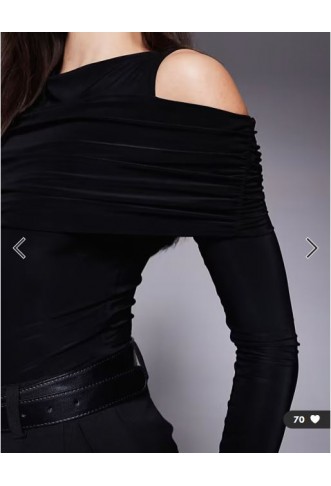 ASOS DESIGN cold shoulder drape slinky bodysuit in black