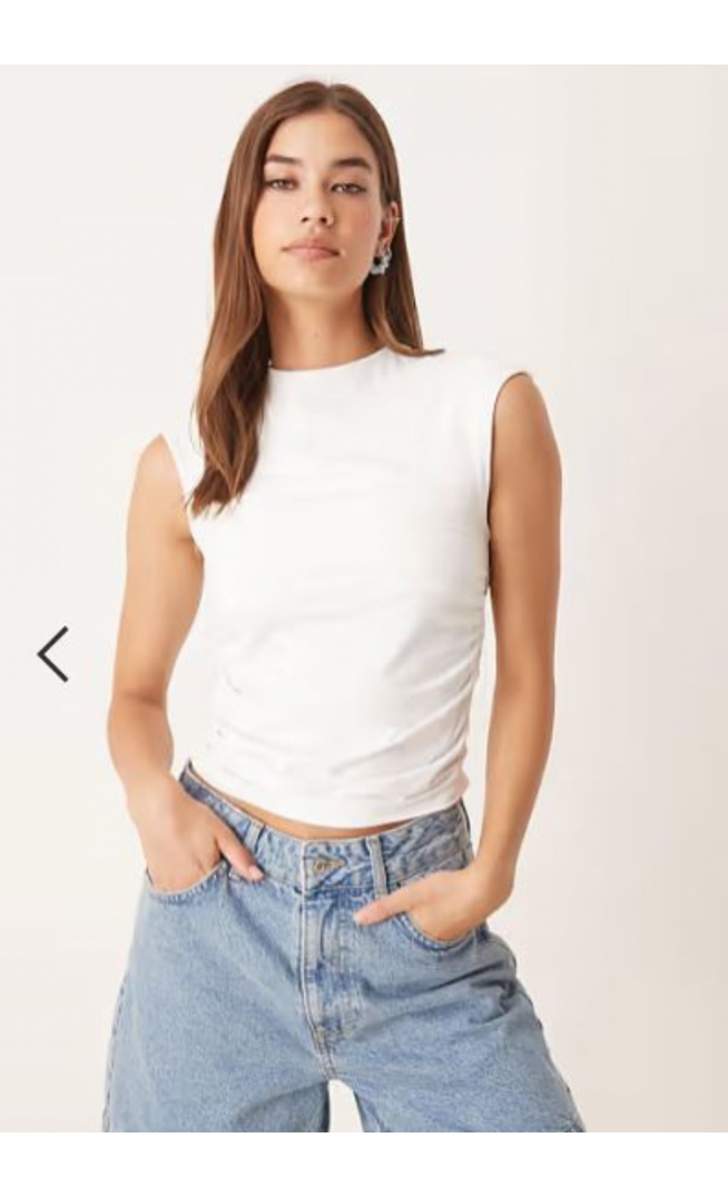 ASOS DESIGN polyamide ruched tank top in ivory