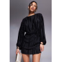 ASOS DESIGN plisse blouson sleeve and waist mini dress in black
