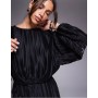 ASOS DESIGN plisse blouson sleeve and waist mini dress in black