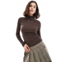 Brave Soul long sleeve ribbed rollneck top in brown