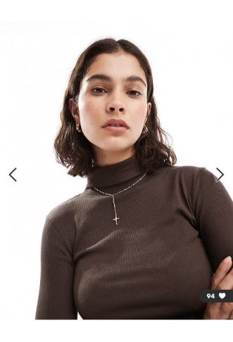Brave Soul long sleeve ribbed rollneck top in brown