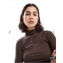 Brave Soul long sleeve ribbed rollneck top in brown