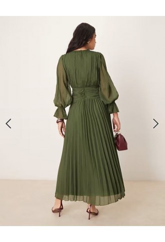 ASOS DESIGN high neck ruched belt detail maxi dress in dark green