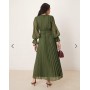 ASOS DESIGN high neck ruched belt detail maxi dress in dark green