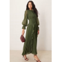 ASOS DESIGN high neck ruched belt detail maxi dress in dark green