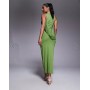 ASOS DESIGN mesh trim waist drape midi dress in green