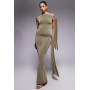 Wander Doll Noa premium textured slinky drape off-shoulder tie detail body and maxi skirt set in khaki