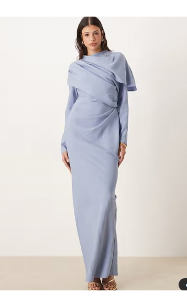 ASOS DESIGN Tall high neck draped bodice maxi dress in mid blue