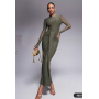 ASOS DESIGN mesh long sleeve slash neck open back maxi dress with sash in khaki
