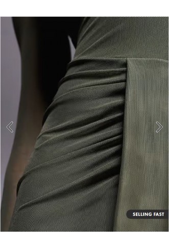 ASOS DESIGN mesh long sleeve slash neck open back maxi dress with sash in khaki