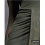 ASOS DESIGN mesh long sleeve slash neck open back maxi dress with sash in khaki