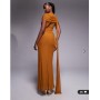 ASOS DESIGN mesh cape detail maxi dress with draped back in burnt yellow