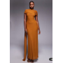 ASOS DESIGN mesh cape detail maxi dress with draped back in burnt yellow