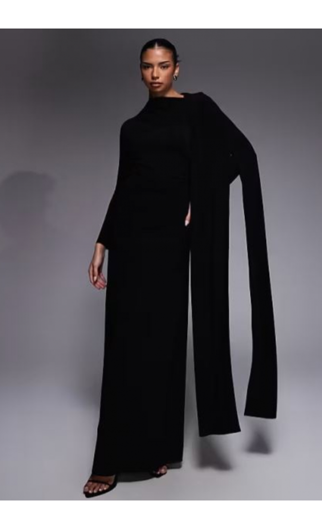 Daska one shoulder cape maxi dress in black