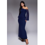 ASOS DESIGN off shoulder wide sleeve draped maxi dress in navy