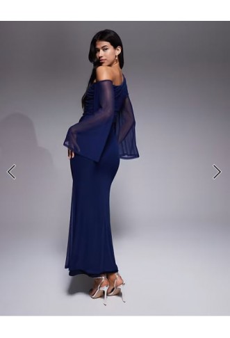 ASOS DESIGN off shoulder wide sleeve draped maxi dress in navy