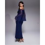 ASOS DESIGN off shoulder wide sleeve draped maxi dress in navy