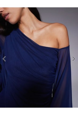 ASOS DESIGN off shoulder wide sleeve draped maxi dress in navy