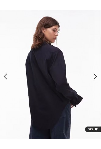 ASOS DESIGN dipped hem shoulder pad shirt in navy