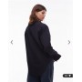 ASOS DESIGN dipped hem shoulder pad shirt in navy