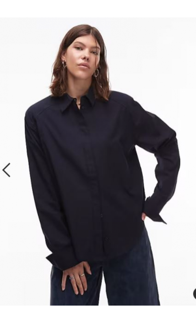 ASOS DESIGN dipped hem shoulder pad shirt in navy