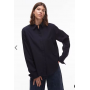 ASOS DESIGN dipped hem shoulder pad shirt in navy