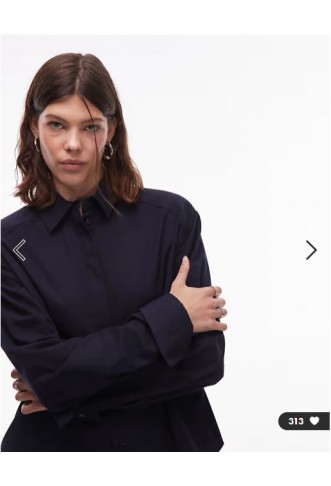 ASOS DESIGN dipped hem shoulder pad shirt in navy