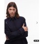 ASOS DESIGN dipped hem shoulder pad shirt in navy